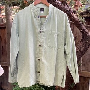 Nepal style men’s button shirt 100% Cotton Made in Nepal Light Green Medium